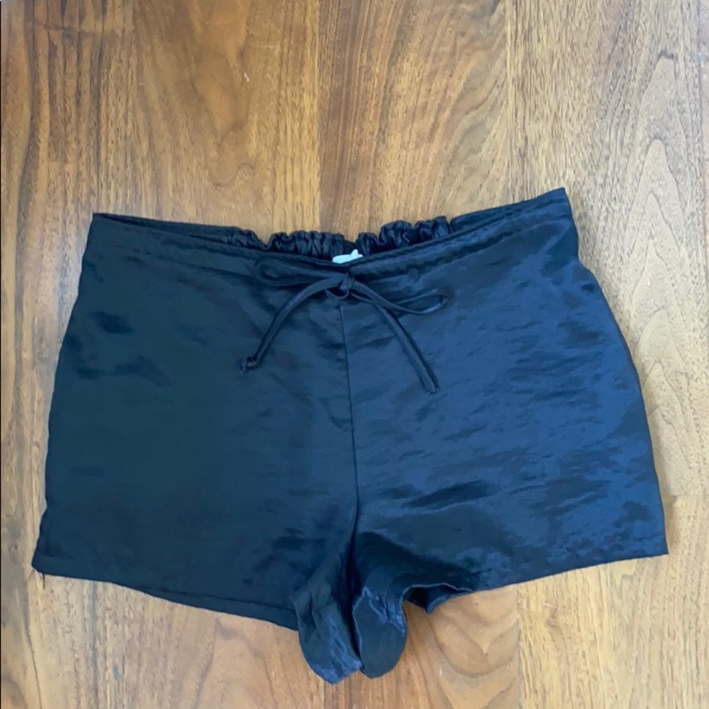 Black satin shorts